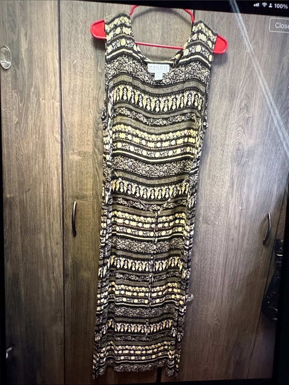 Sleeveless Black and Yellow Patterned Maxi Dress by RACHEL